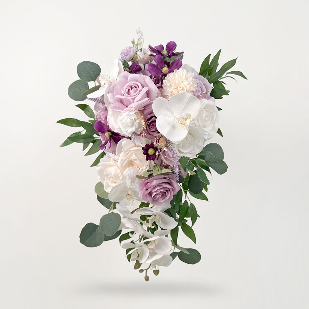 14 inches Cascade Bridal Bouquets Faux Flower in Lilac White