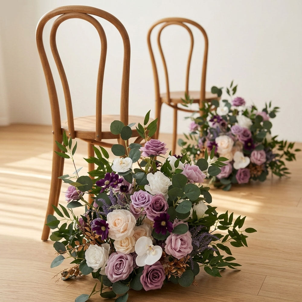 16" Faux Floral Centerpieces and Aisle Flowers in Lilac White Color