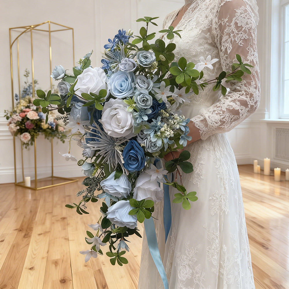 Beda Blue Luxury wedding Bridal Bridesmaid bouquets crafted from premium artificial flowers