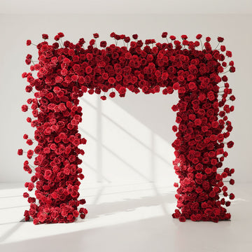 8ft Red realistic silk artificial flowers door arch for wedding ceremony entrance decor