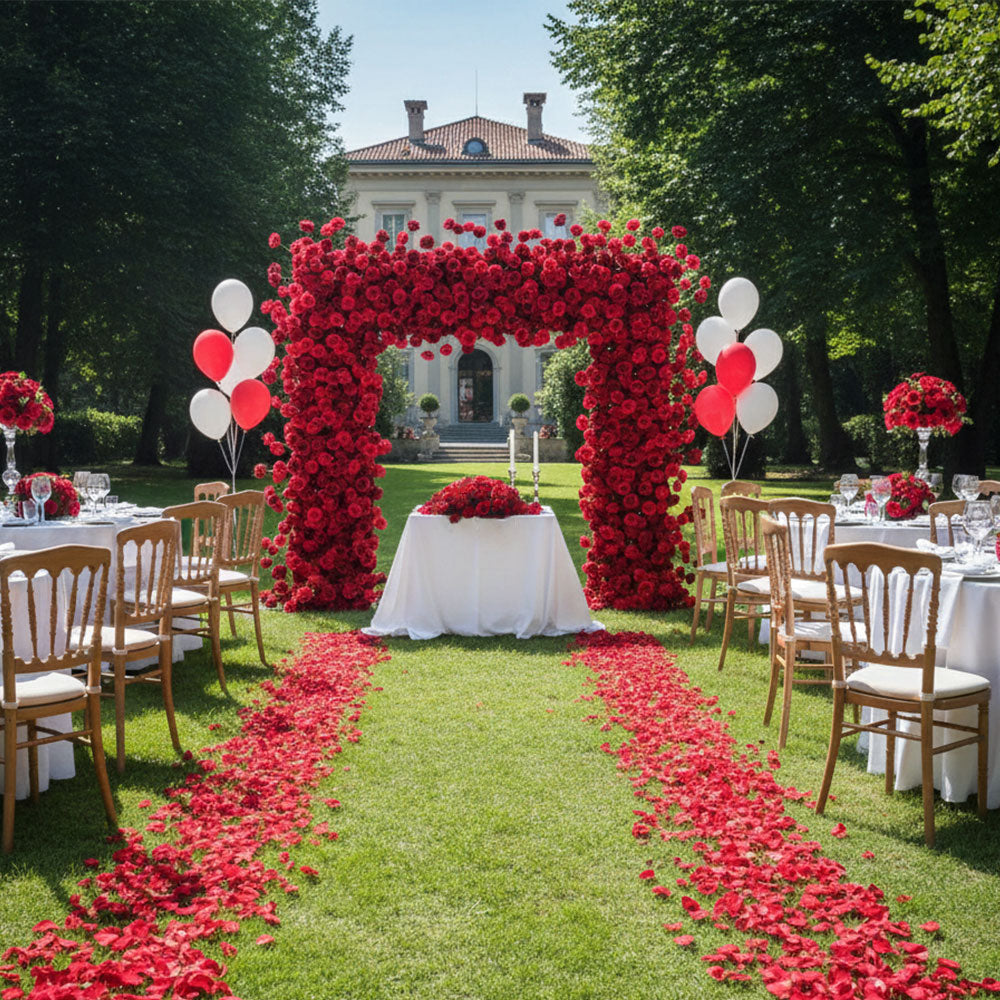 8ft Red realistic silk artificial flowers door arch for wedding ceremony entrance decor
