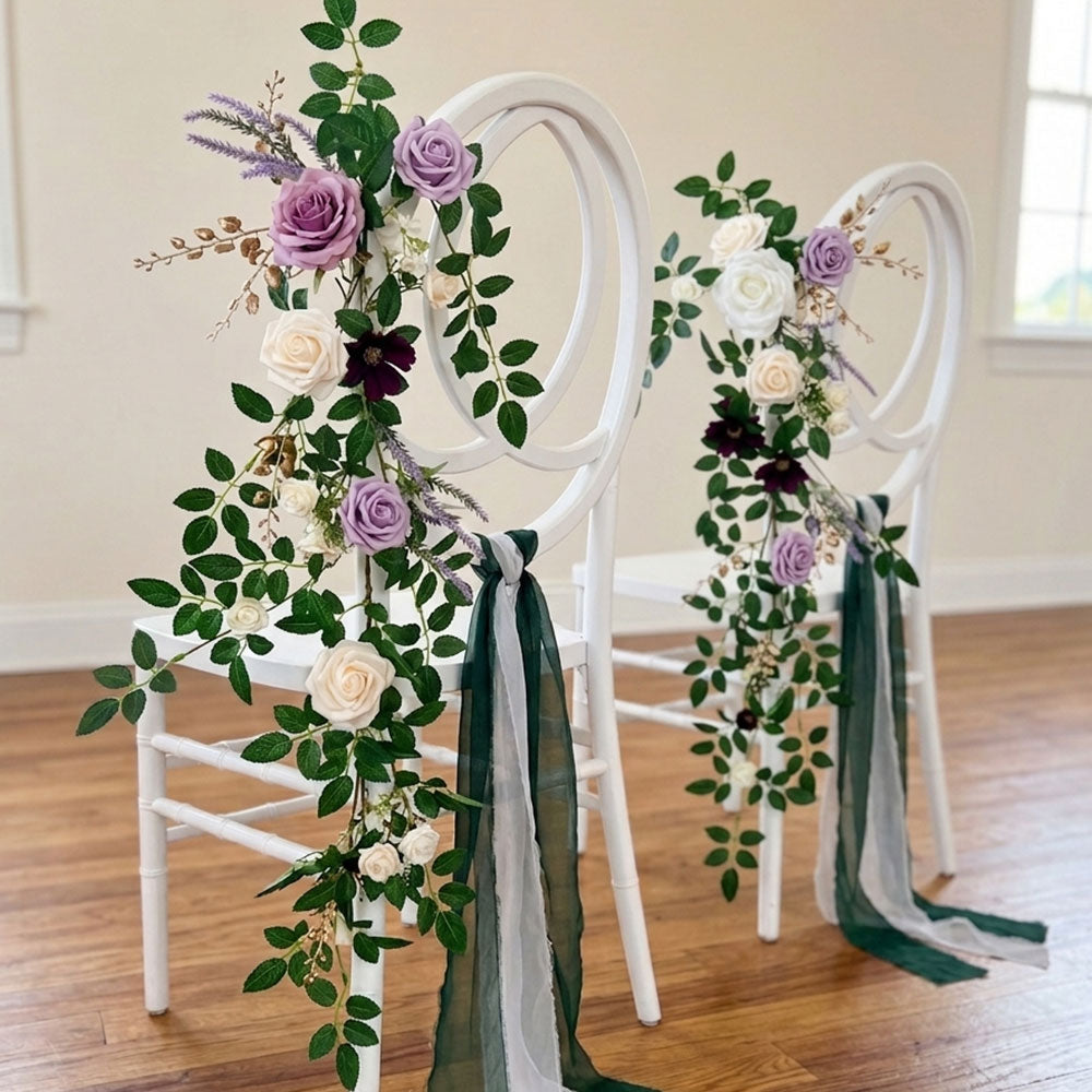 80cm Purple & Green Wedding Chair Garland