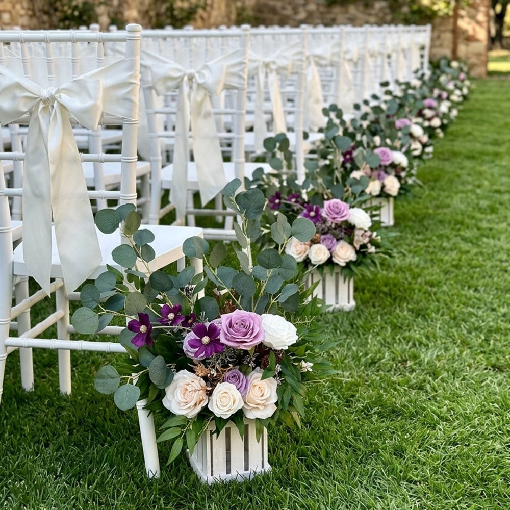 40cm Purple & Green Wedding Meadow Centerpiece