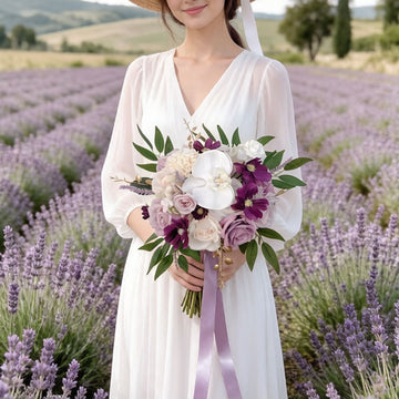 14 inches Round Head Bridal Bouquets in Lilac White