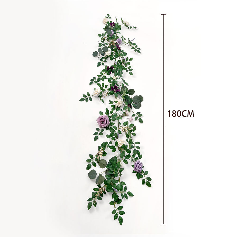 6ft Table Runner Flower Garland in Purple White