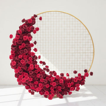 2m Red artificial flowers wedding arch set with silk faux roses for ceremony decor