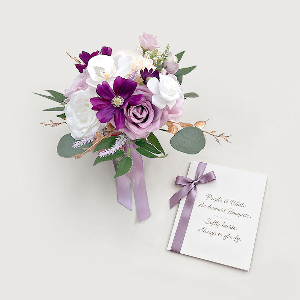 8 inches Round Bridesmaid Bouquets in Lilac White