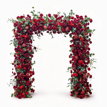 7.2ft Red & Burgundy Rose Floral Wedding Arch
