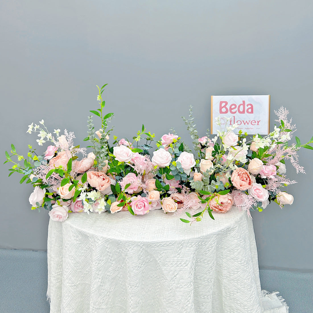 Beda Flower Pink Red Rose Hydrangeas Floral Row Table Runner Wedding Decor