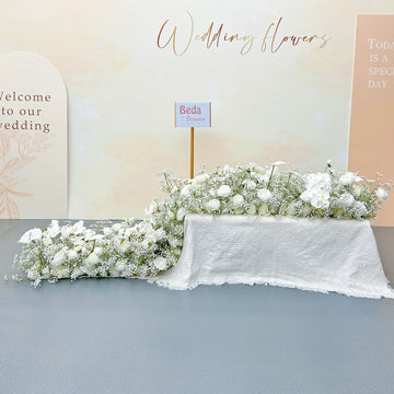 Beda Flower White Rose Butterfly Orchid Baby Breath Floral Row Table Runner Wedding Decor