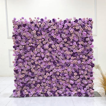 Beda Flower 7D Purple Rose Dark Purple Peony Cappuccino Roll Up Silk Flower Wall Panel Wedding Event Backdrop Decor