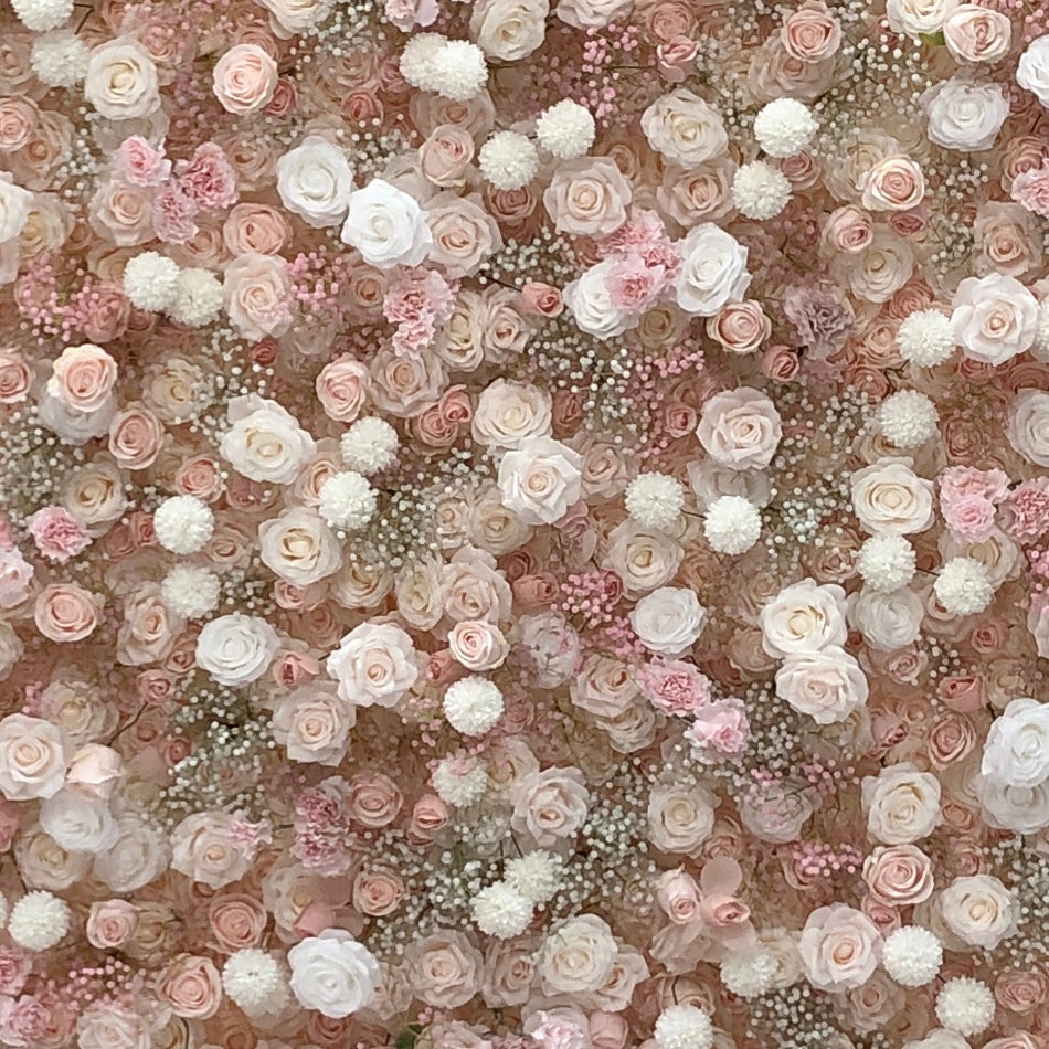 Beda Flower 7D Pink White Rose White Chrysanthemum Baby Breath Roll Up Silk Flower Wall Panel Wedding Event Backdrop Decor