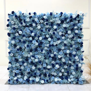 Beda Flower 7D Blue Dark Blue Rose Light Blue Peony Mint Green Leaves Roll Up Silk Flower Wall Panel Wedding Event Backdrop Decor